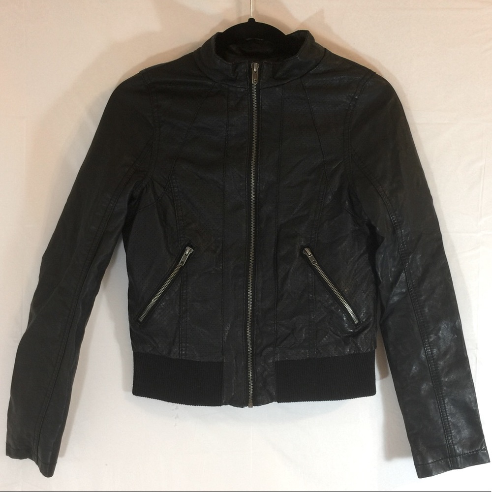 Black Synthetic leather Jacket